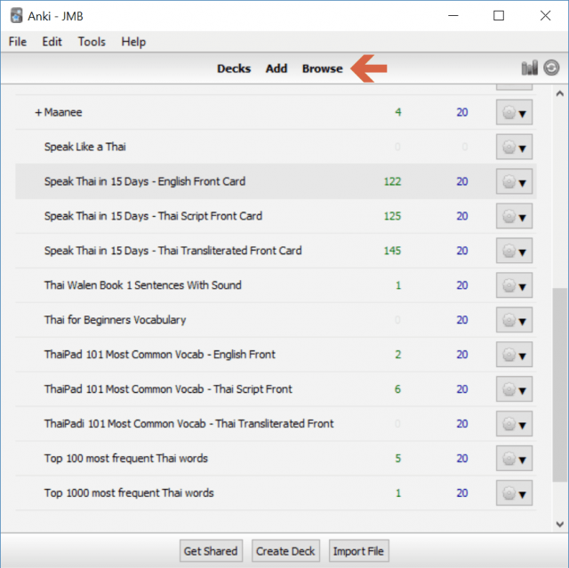 anki browse menu 640x639 - How to Create an Anki Deck from a Google Sheets Spreadsheet