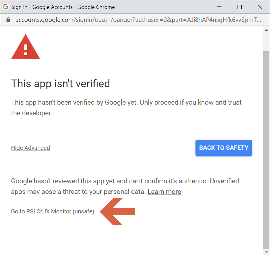 psi authorize script app not verified override - Automatically Track PageSpeed Insights Over Time